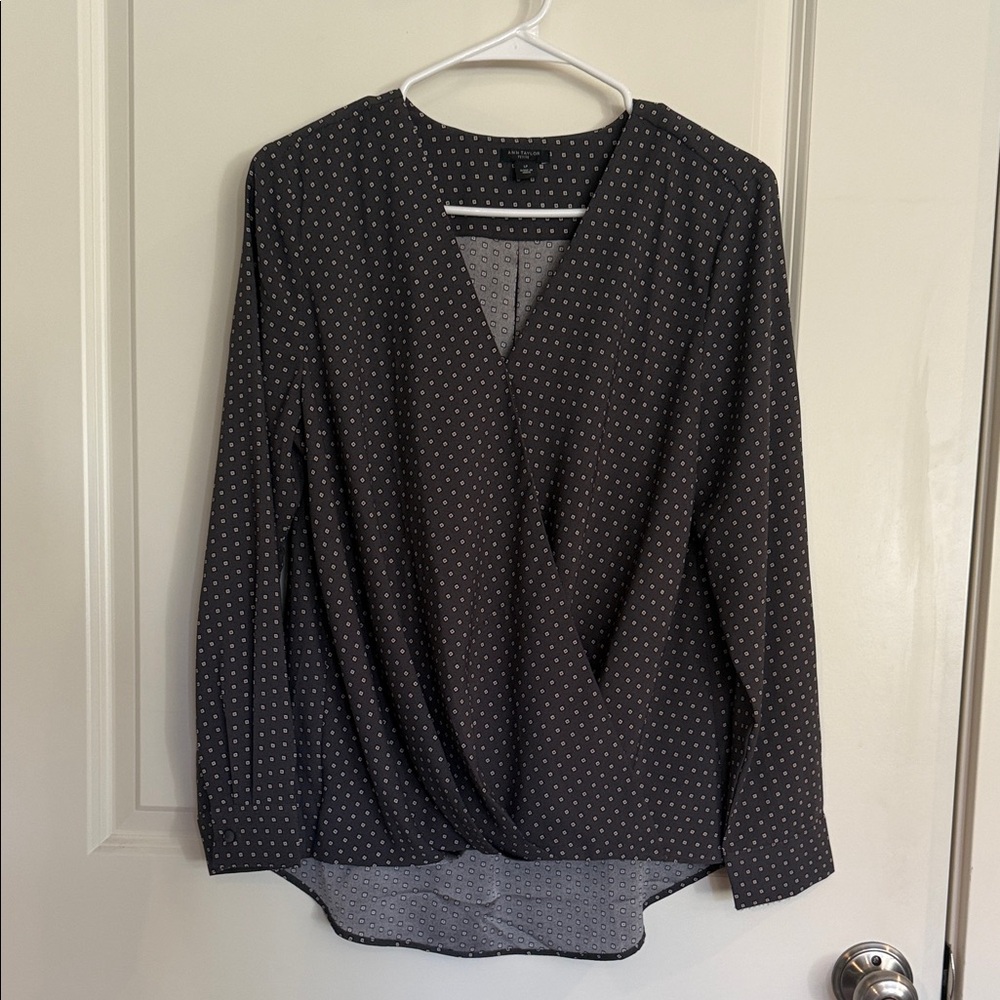 Ann Taylor Black Blouse with White Dots